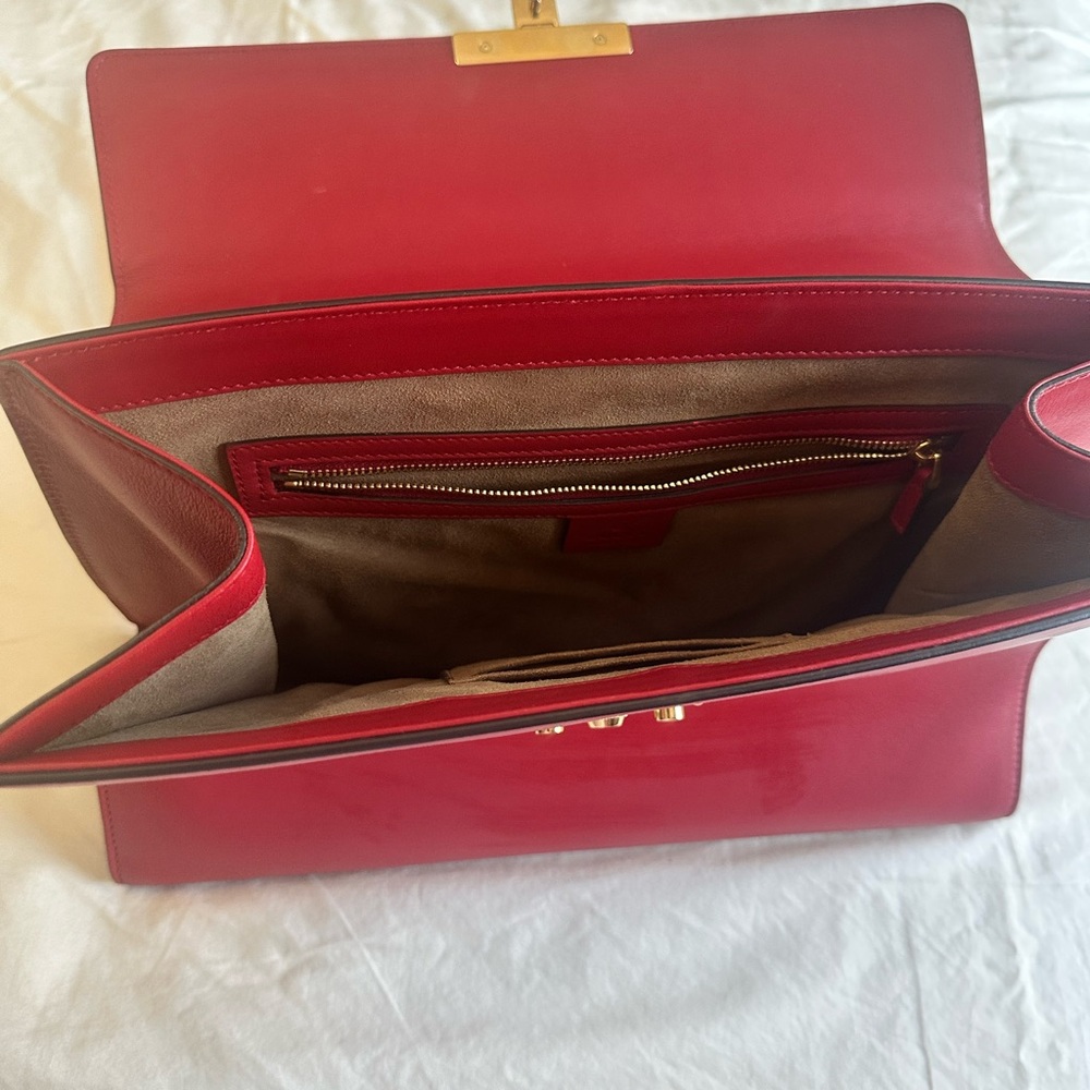 Gucci Red Leather Structured Satchel with Gold-Tone Hardware